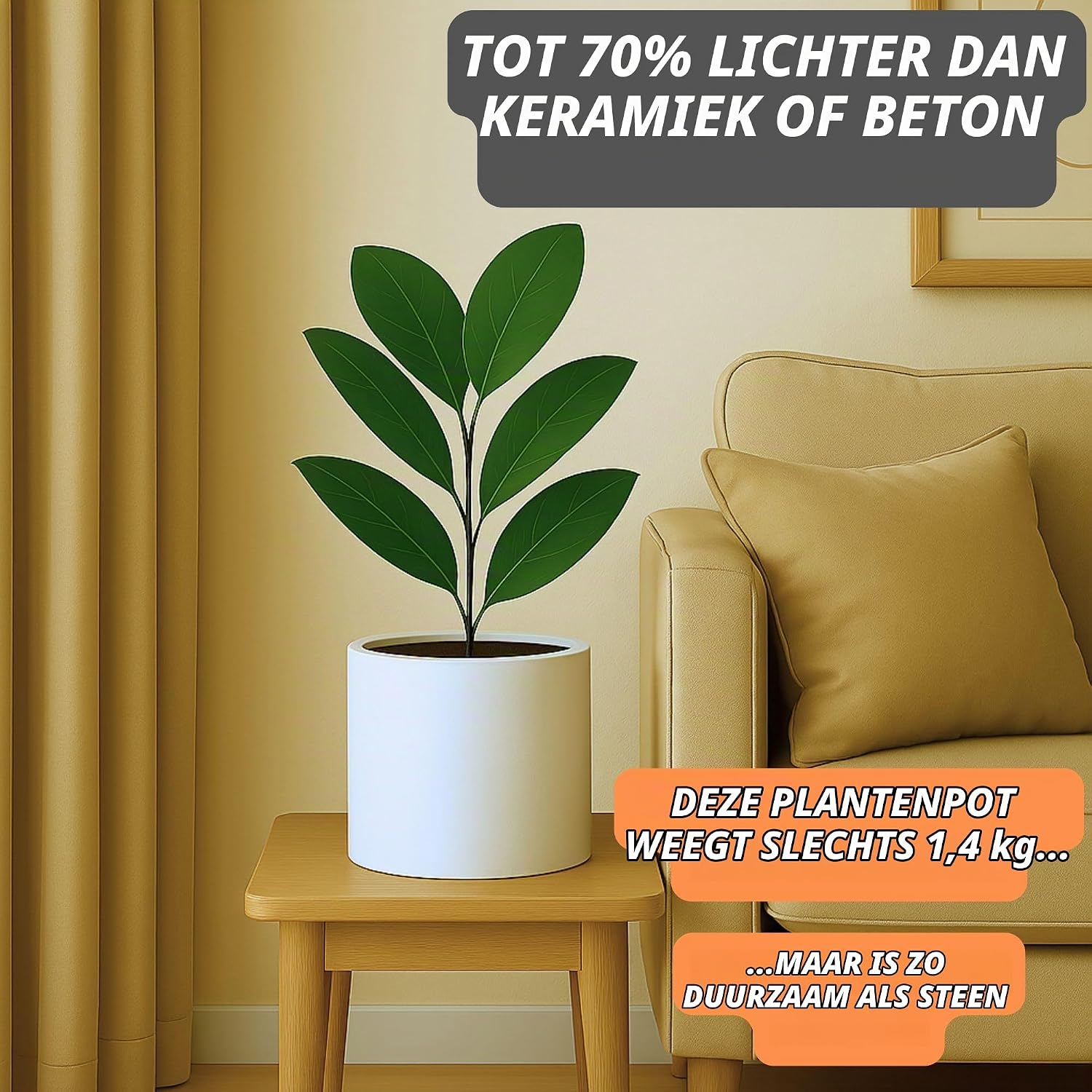 Thumbnail 2 de Fox & Fern 8719689959029 plantenpot van fiberstone, mat wit, UV- en vorstbestendig
