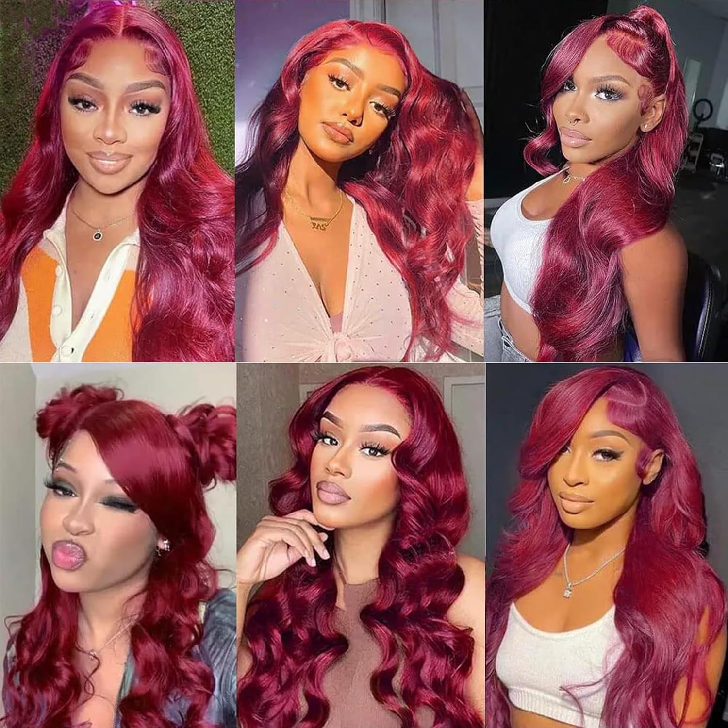 Detalle 2 de QZOQZO 99j Burgundy Lace Front Wig (13x6) — 100% Virgin Brazilian Human Hair, Body Wave, Glueless