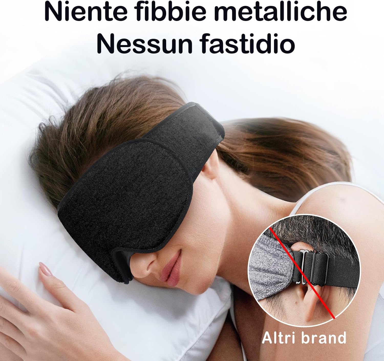 Detalle 2 de INNELO Mascherina per dormire 3D in cotone, nero, regolabile per chi dorme sul fianco