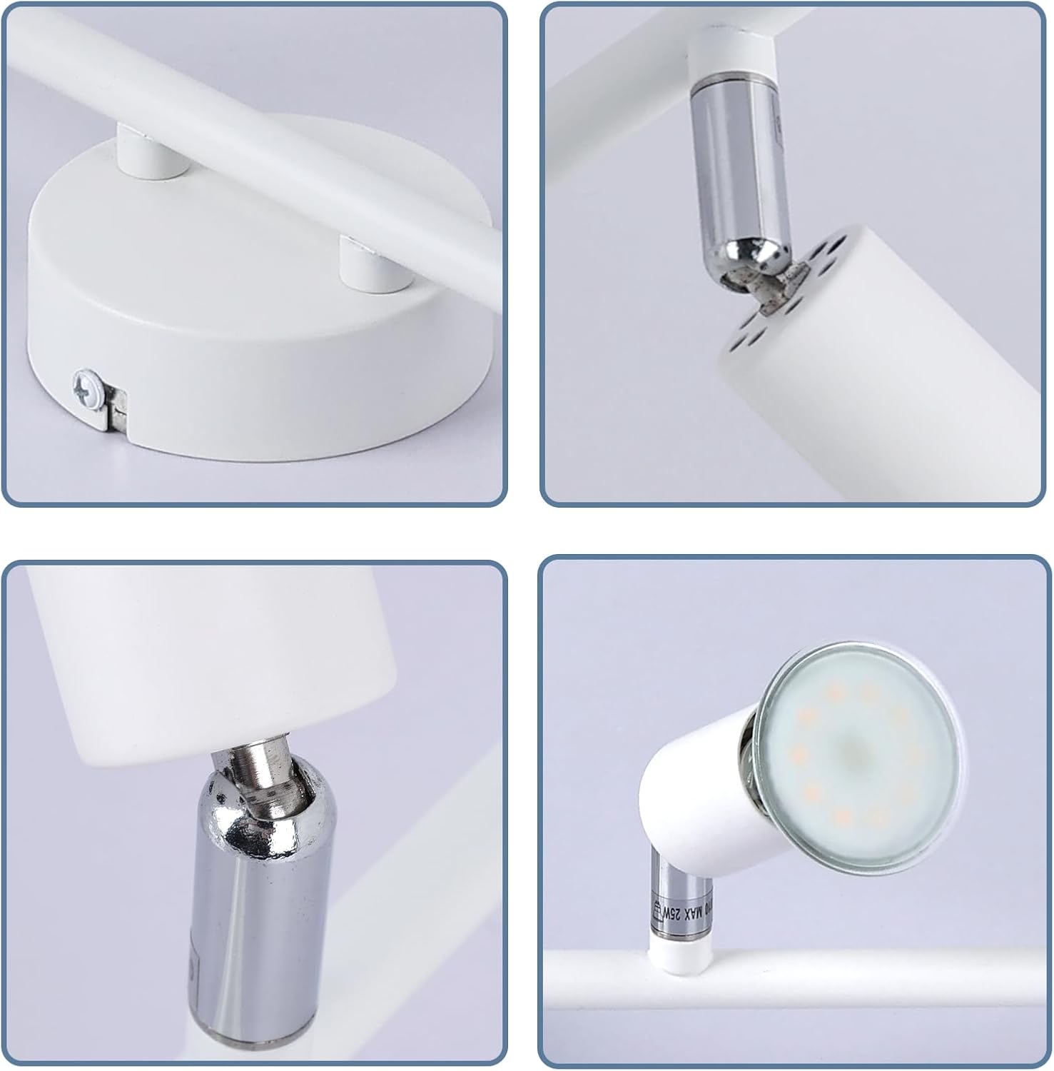 Detalle de Glitzerlife LED Deckenleuchte GU10 (2-flammig) mit drehbaren Köpfen in Weiß – moderne Deckenspots für Räume wie Flur & Küche