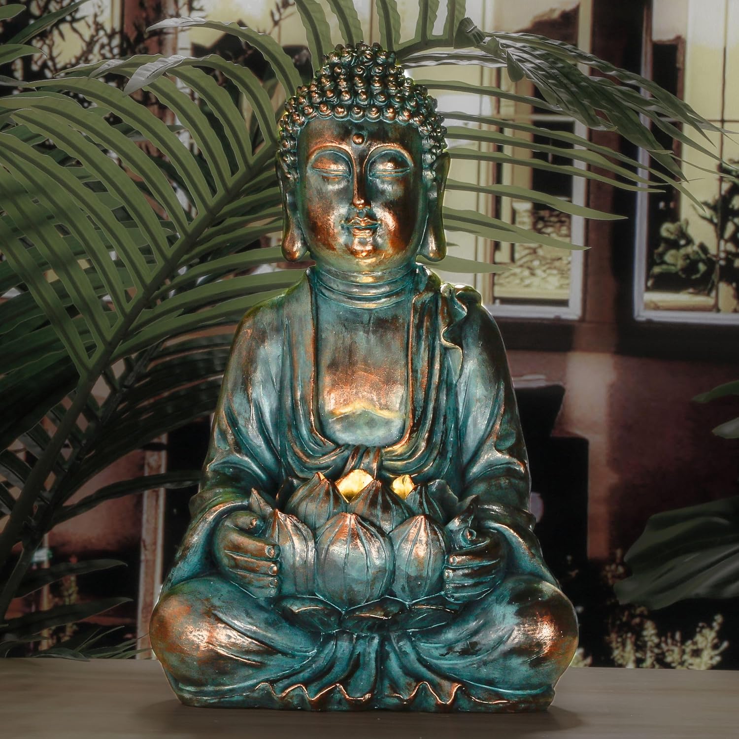 Thumbnail 3 de TERESA'S COLLECTIONS Bronze Meditating Buddha Garden Statue