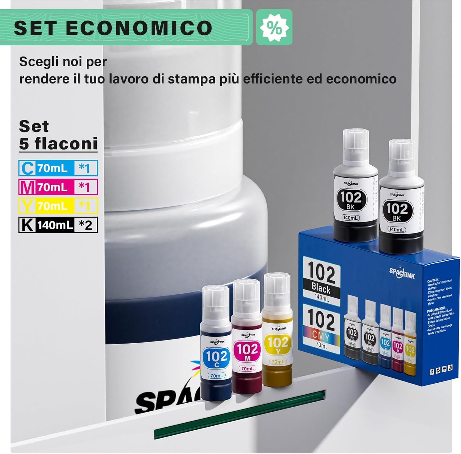 Thumbnail 5 de Spaceink Inchiostro 102 Compatibile con Epson ET-2851/ET-3850/ET-4850… Pack Multicolore 5 Flacone