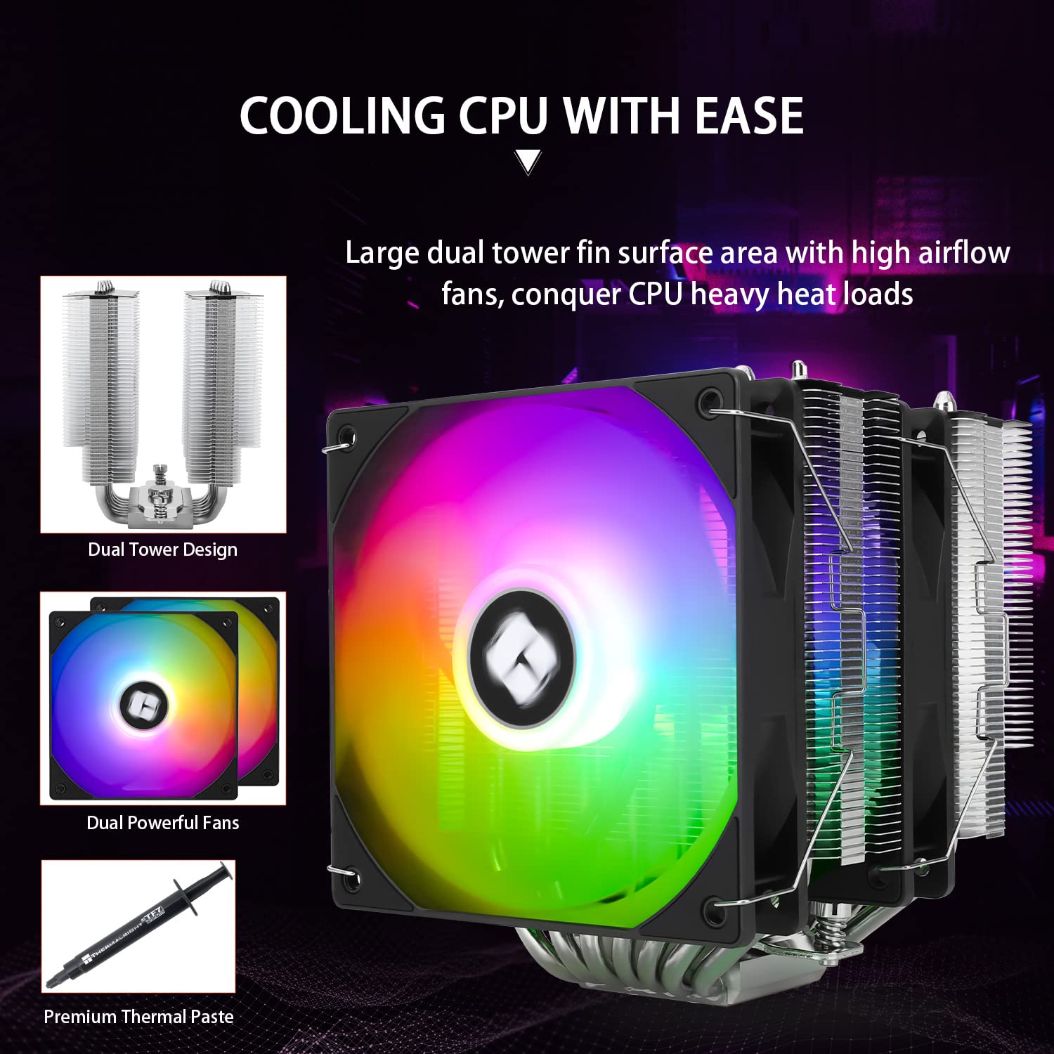 Detalle de Thermalright Phantom Spirit 120SE ARGB CPU Air Cooler (AGHP 4.0, dual 120mm PWM fans) for AM4/AM5 & Intel LGA