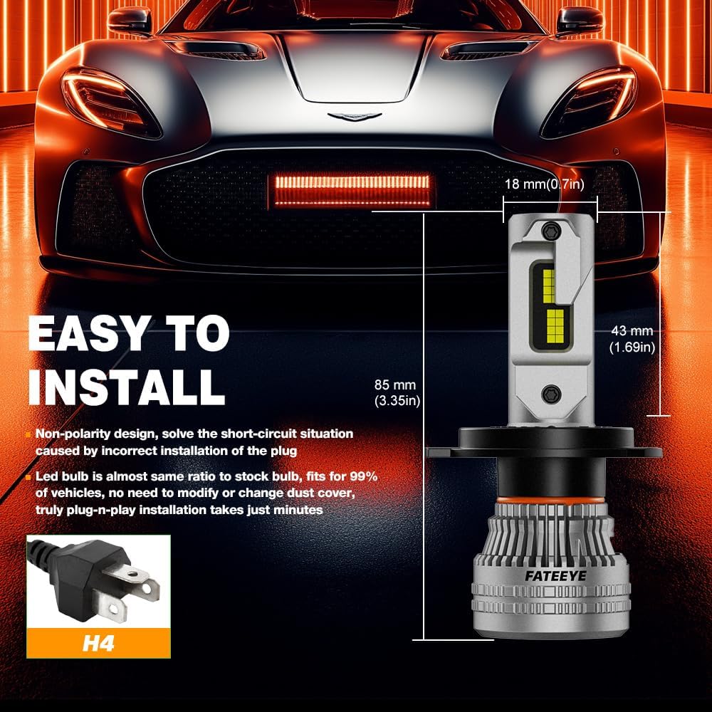 Detalle de FateEye H4 LED Headlight Bulbs – 800% Brighter, 44,000LM, 200W Kit (2-Pack)