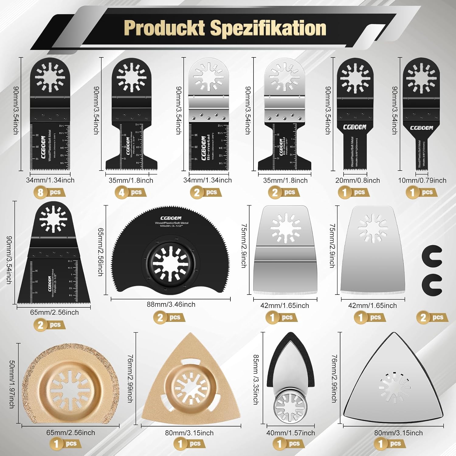 Thumbnail 1 de Sägeblätter-Set (105-teilig) von CGBOOM für Oszillations-Multitools aus Kohlenstoffstahl und Edelstahl