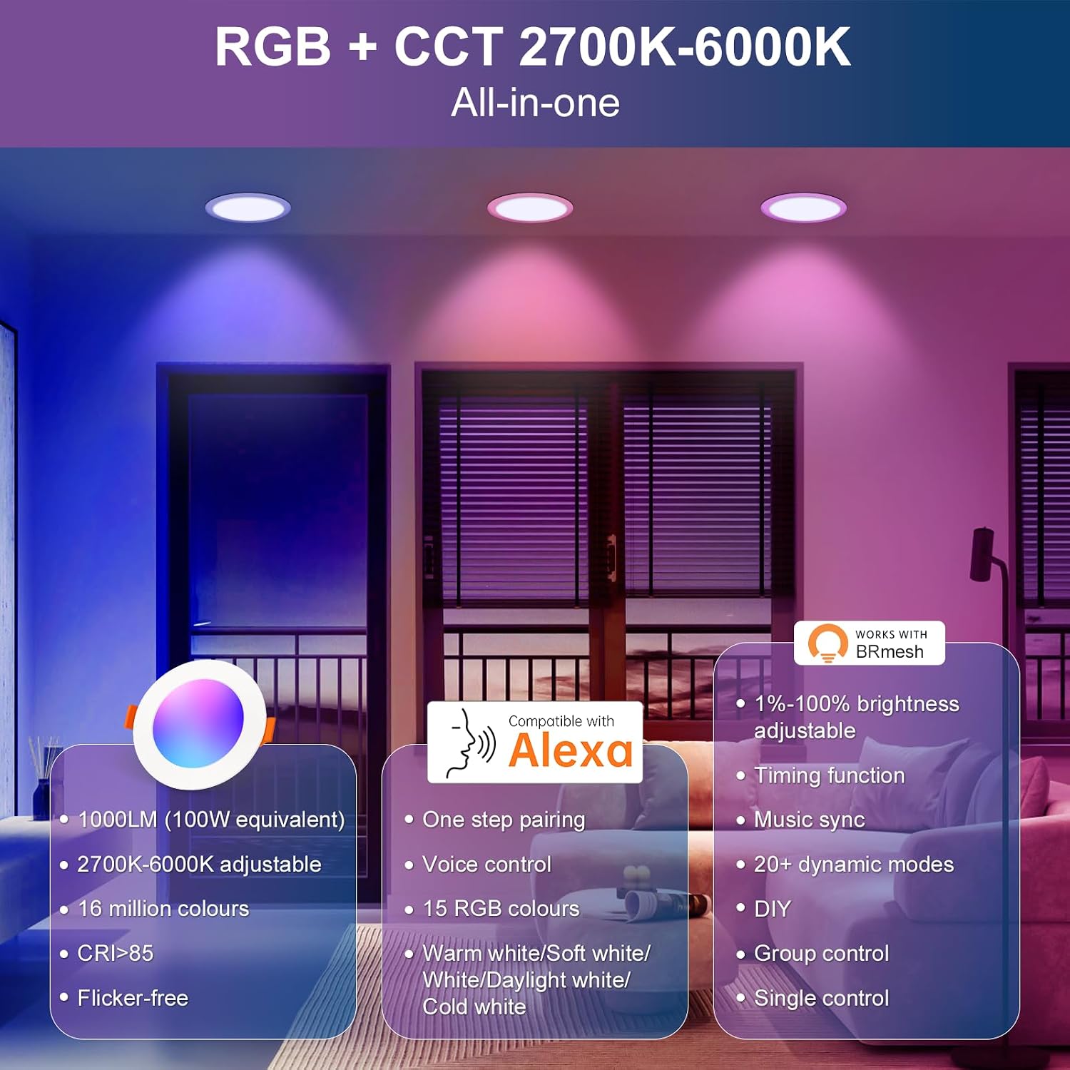 Detalle de DUSKTEC RGB Downlights 10W Alexa spotlights