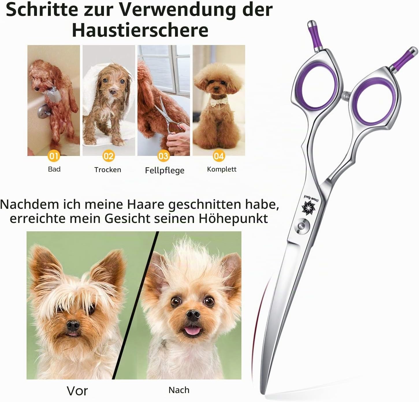 Detalle 2 de Dream Reach Fellschere 6,5" gebogen – Hundeschere für Pflege ✂