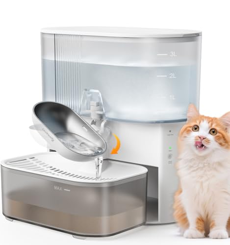 Detalle de FEELNEEDY Fuente para Gatos Sin Filtro e Inalámbrica con Batería 2000mAh, 3,5L, Acero Inoxidable
