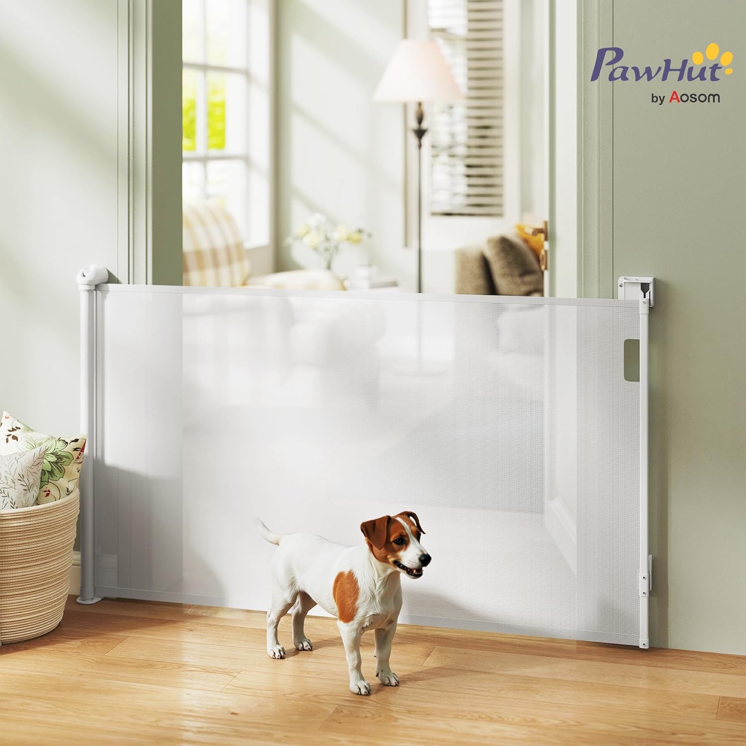 Thumbnail 1 de PawHut barrière de sécurité rétractable pour chien (largeur 149 cm) avec verrouillage automatique