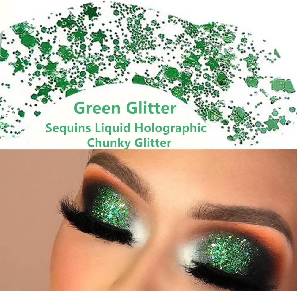 Detalle 2 de Go Ho Green Body Glitter: St. Patrick's Day Holographic Glam for Face, Hair, and More