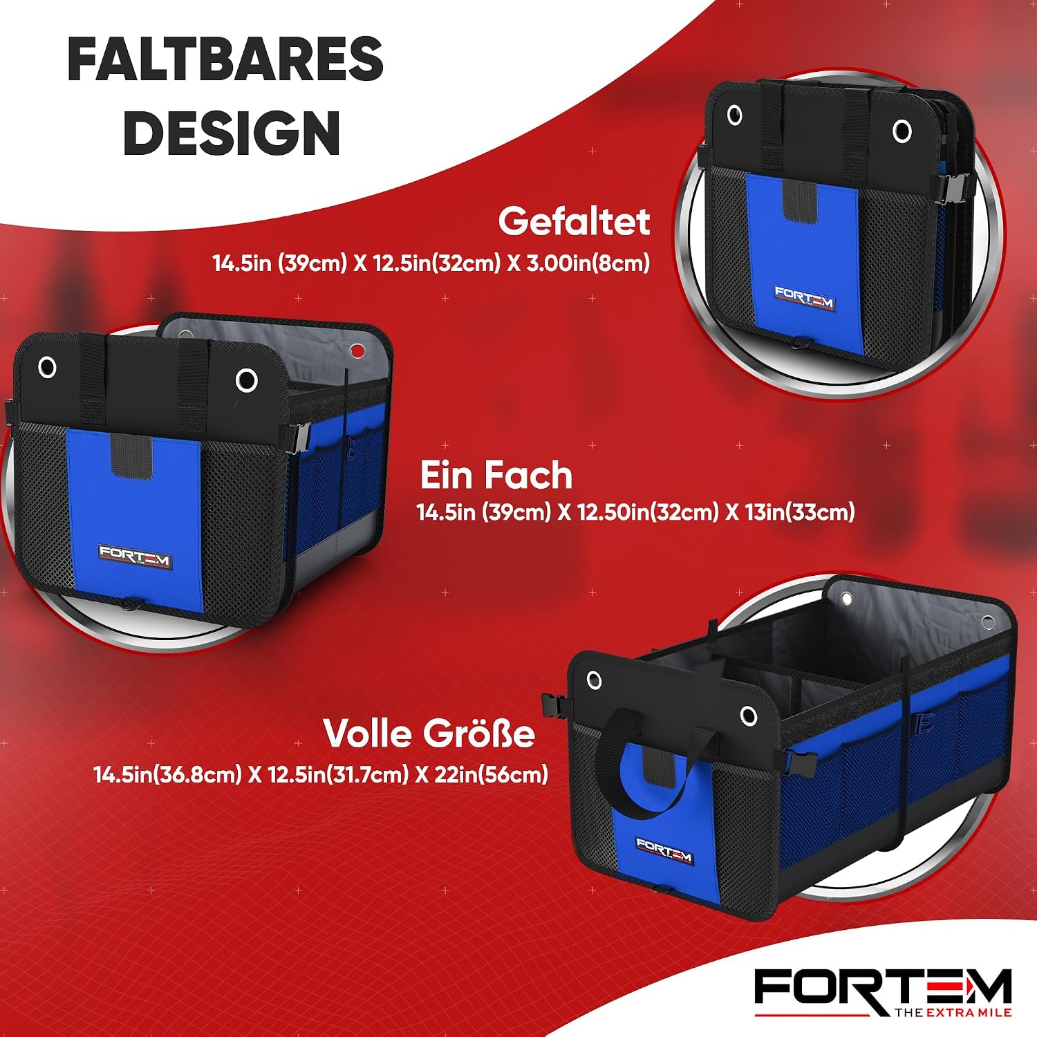 Detalle de FORTEM Kofferraum Organizer faltbar mit klappbarem Deckel (Standard, Blau)