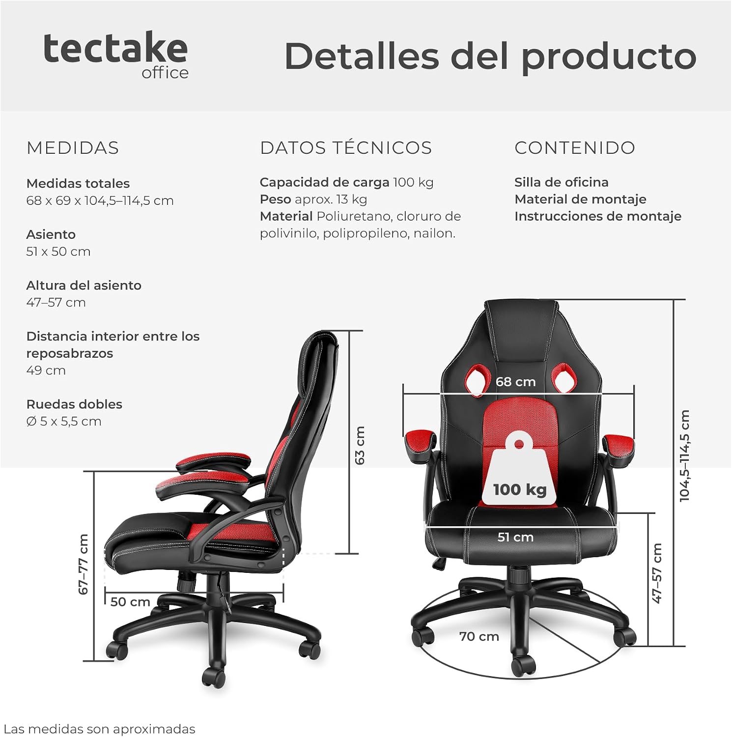 Detalle de tectake® Silla Gaming ergonómica con altura ajustable