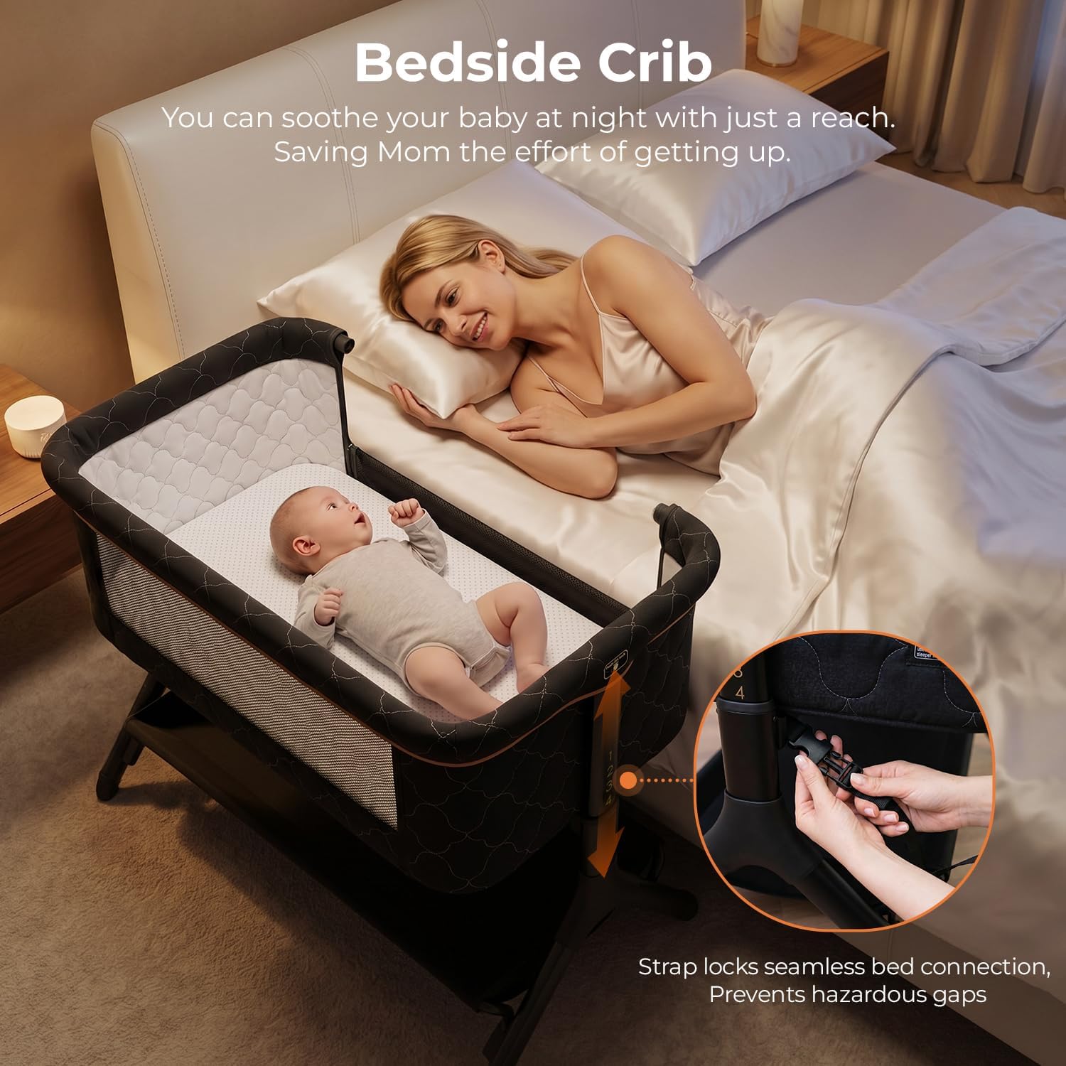 Thumbnail 4 de Pamo babe 3-in-1 Foldable Bedside Bassinet with Wheels, Adjustable Height, Grey