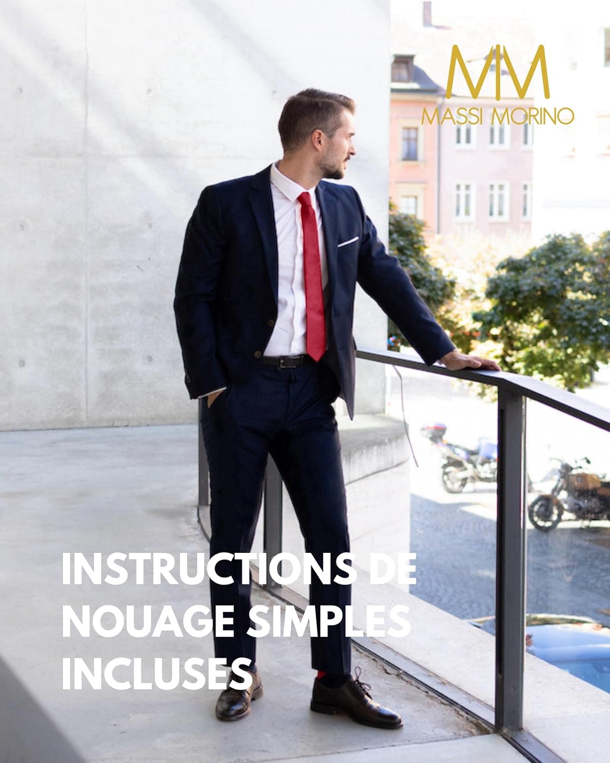 Detalle de Massi Morino cravate étroite homme 6 cm (I Slim Fit) – nœud Windsor guidé et couleurs unies
