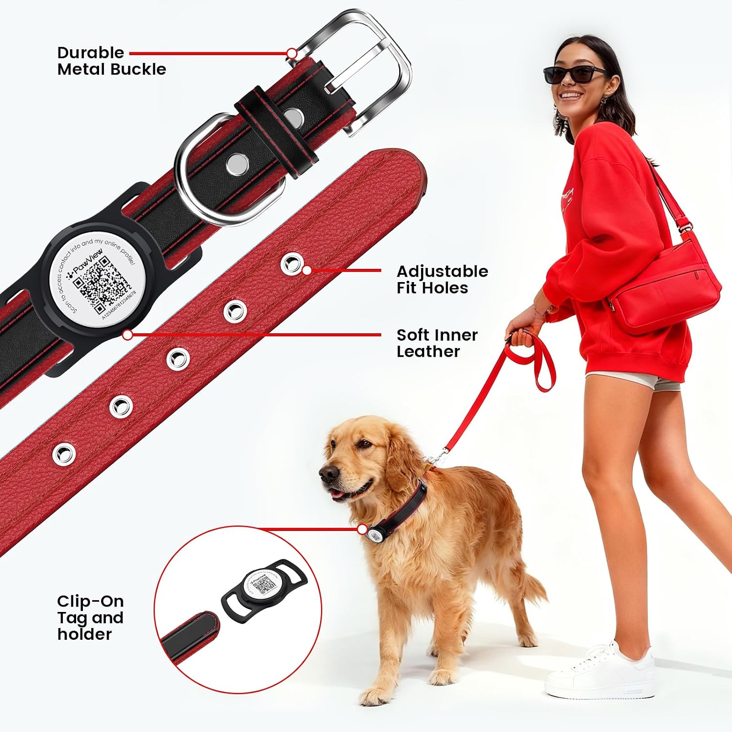 Detalle de PawView Leather Padded Dog Collar M (35.5–51 cm)
