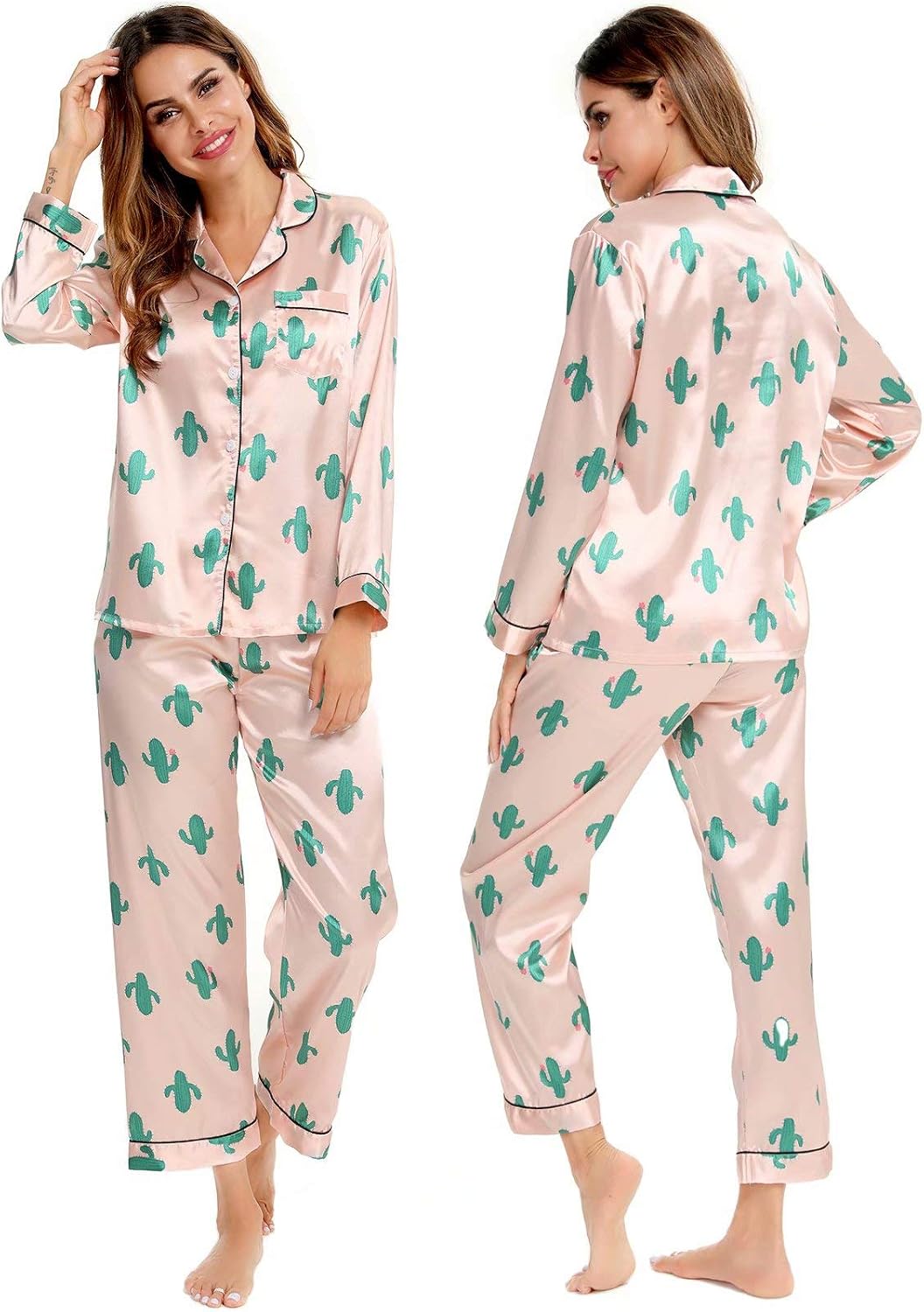 Detalle 2 de SWOMOG Silk Satin Pajamas Set 2-Piece XS-3XL