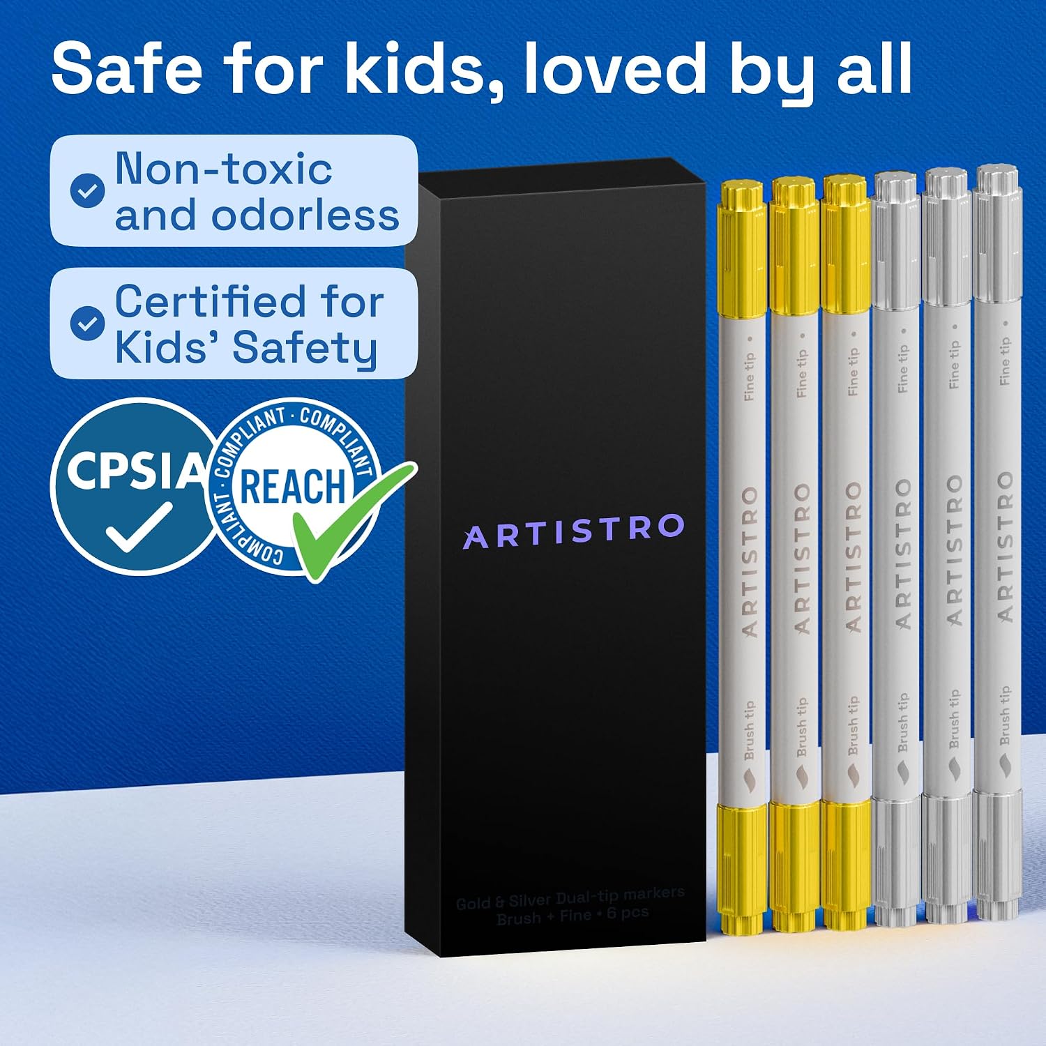 Detalle 2 de ARTISTRO Gold & Silver Acrylic Paint Pens, Dual-Tip Brush and Fine Markers