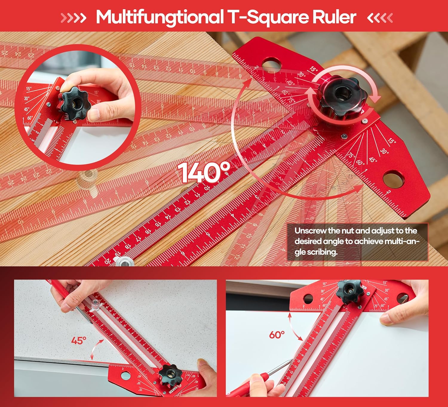 Thumbnail 4 de Saker aluminium alloy sliding T-square with precision angle adjustment scriber