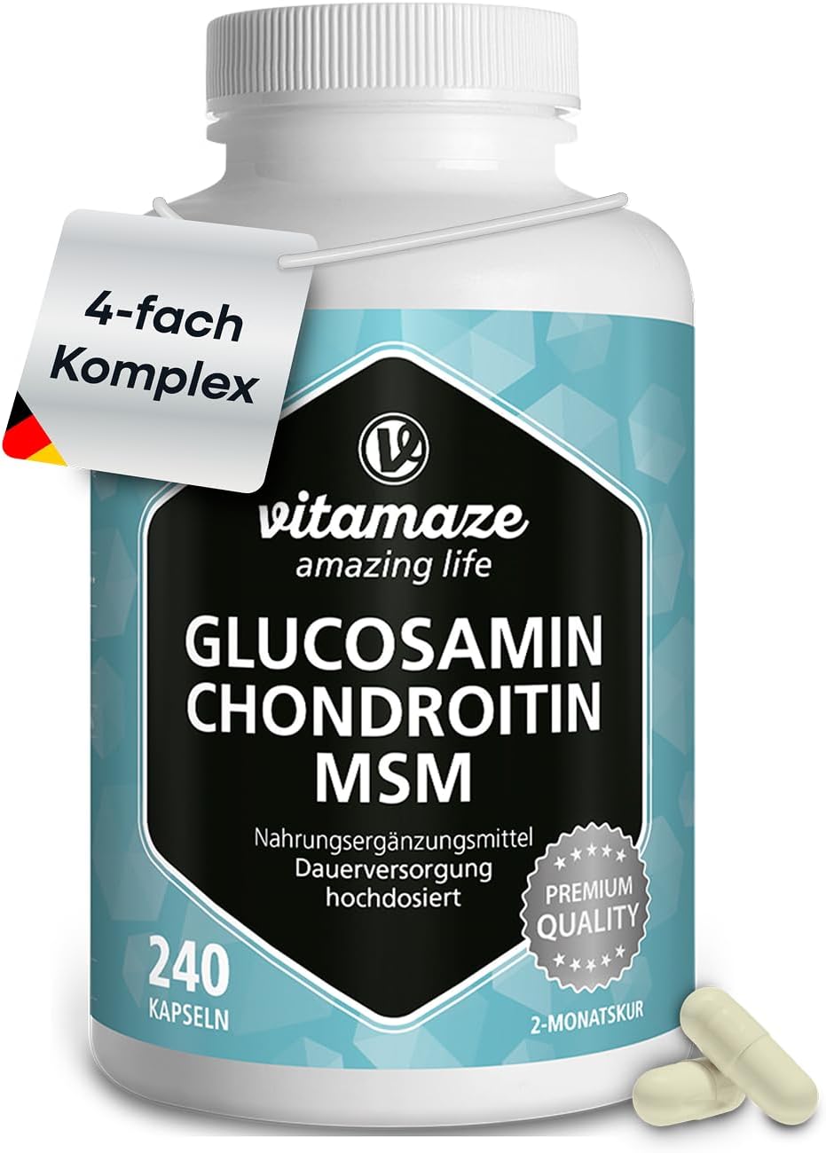 Detalle de VITAL-Komplex mit Glucosamin, Chondroitin, MSM & Vitamin C – hochdosiert, 240 Kapseln (Made in Germany)
