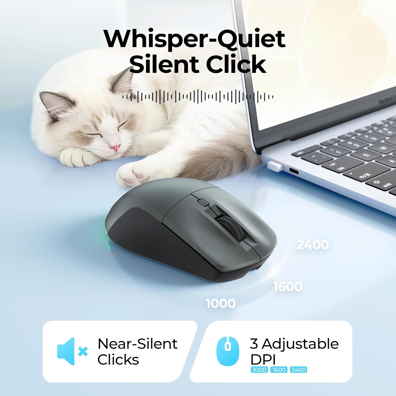 Detalle de Seenda MOU110 Wireless Bluetooth Mouse – Dual-Mode, Rechargeable with RGB Backlight