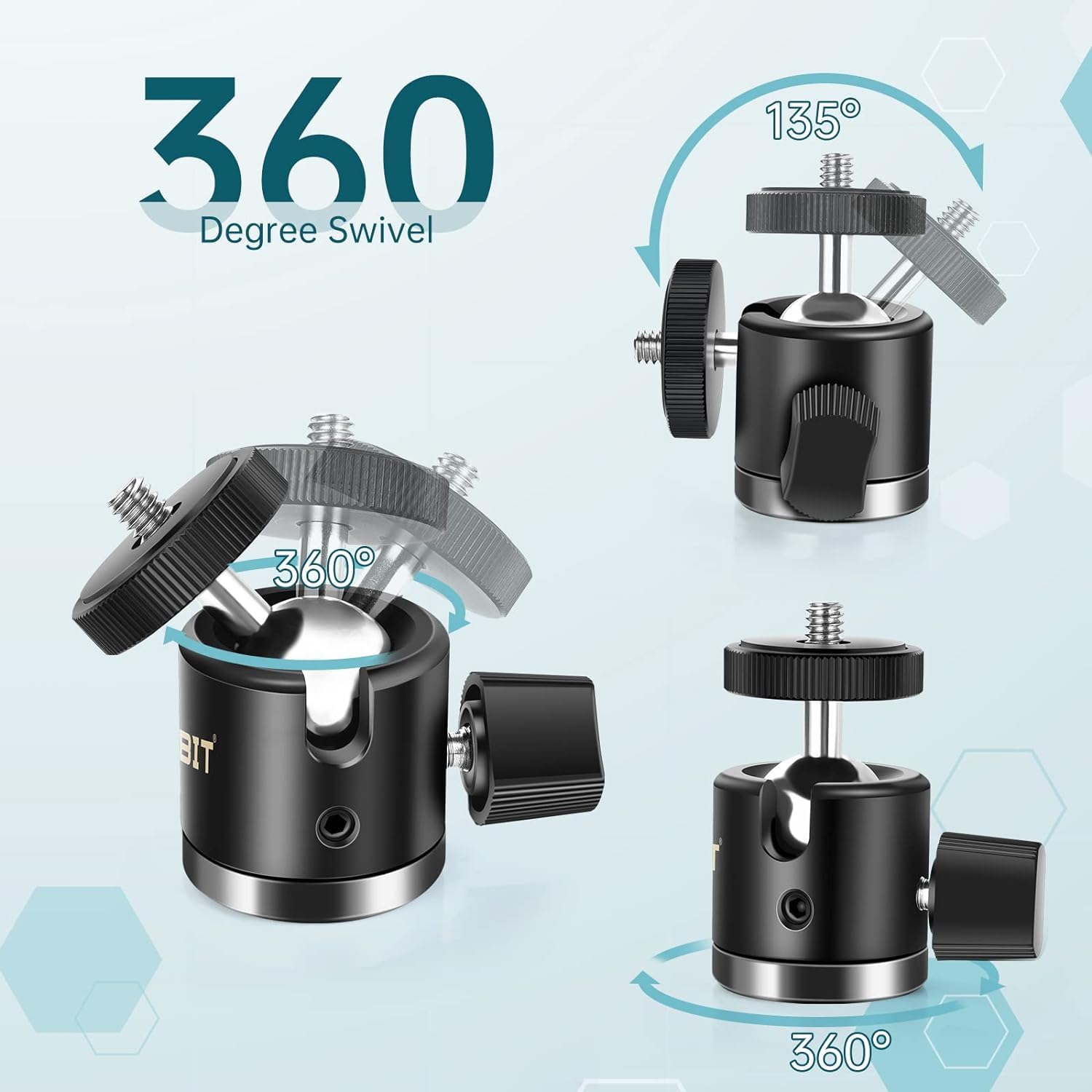 Thumbnail 2 de UTEBIT 360° Swivel Mini Ball Head with 1/4 Hot Shoe Mount for DSLR Cameras and Accessories