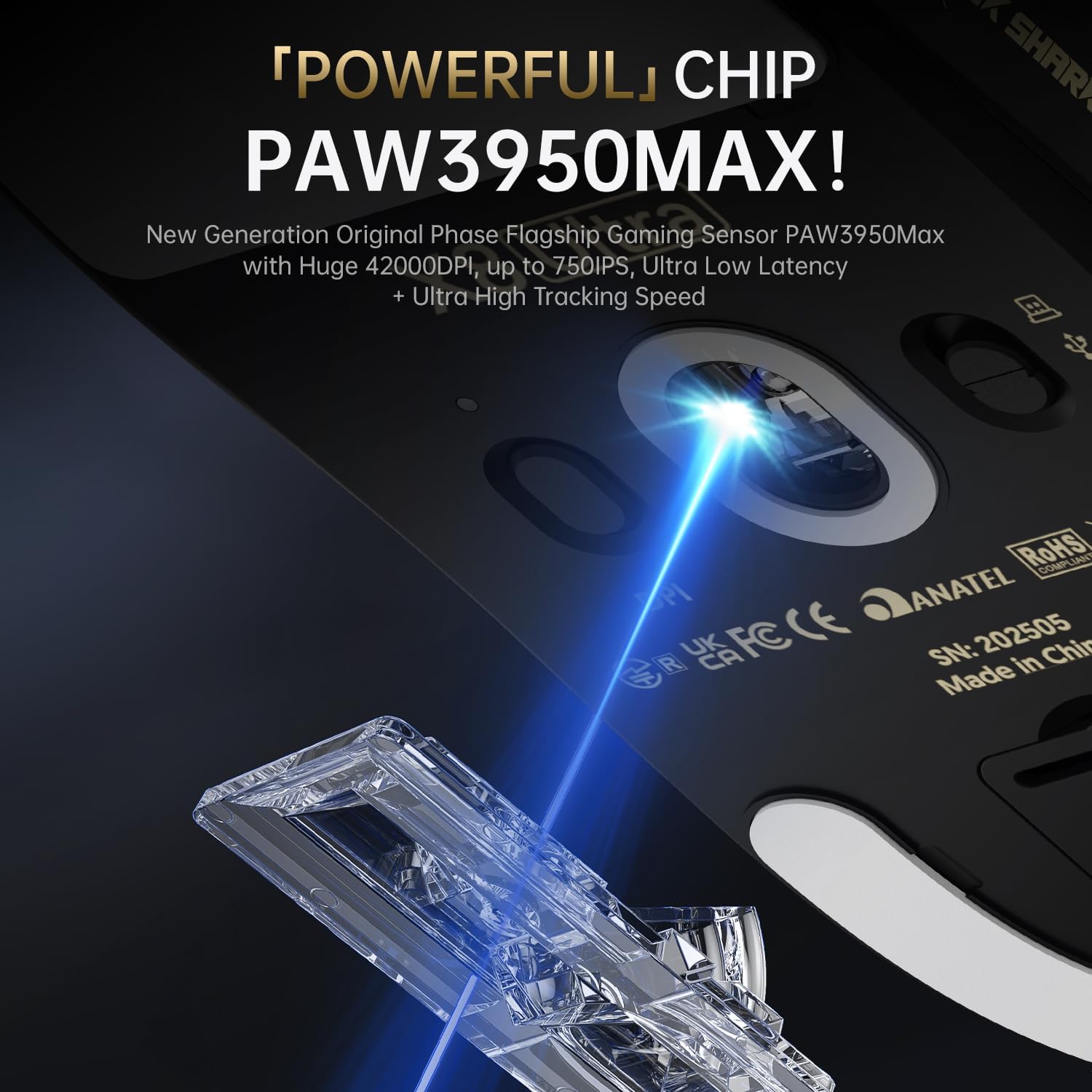 Detalle de ATTACK SHARK X8ULTRA Gaming-Maus (55 g) für große Hände – 55g Superlight, PixArt PAW3950MAX, 3 Modi (BT/2.4 GHz/USB-C), bis 42.000 DPI