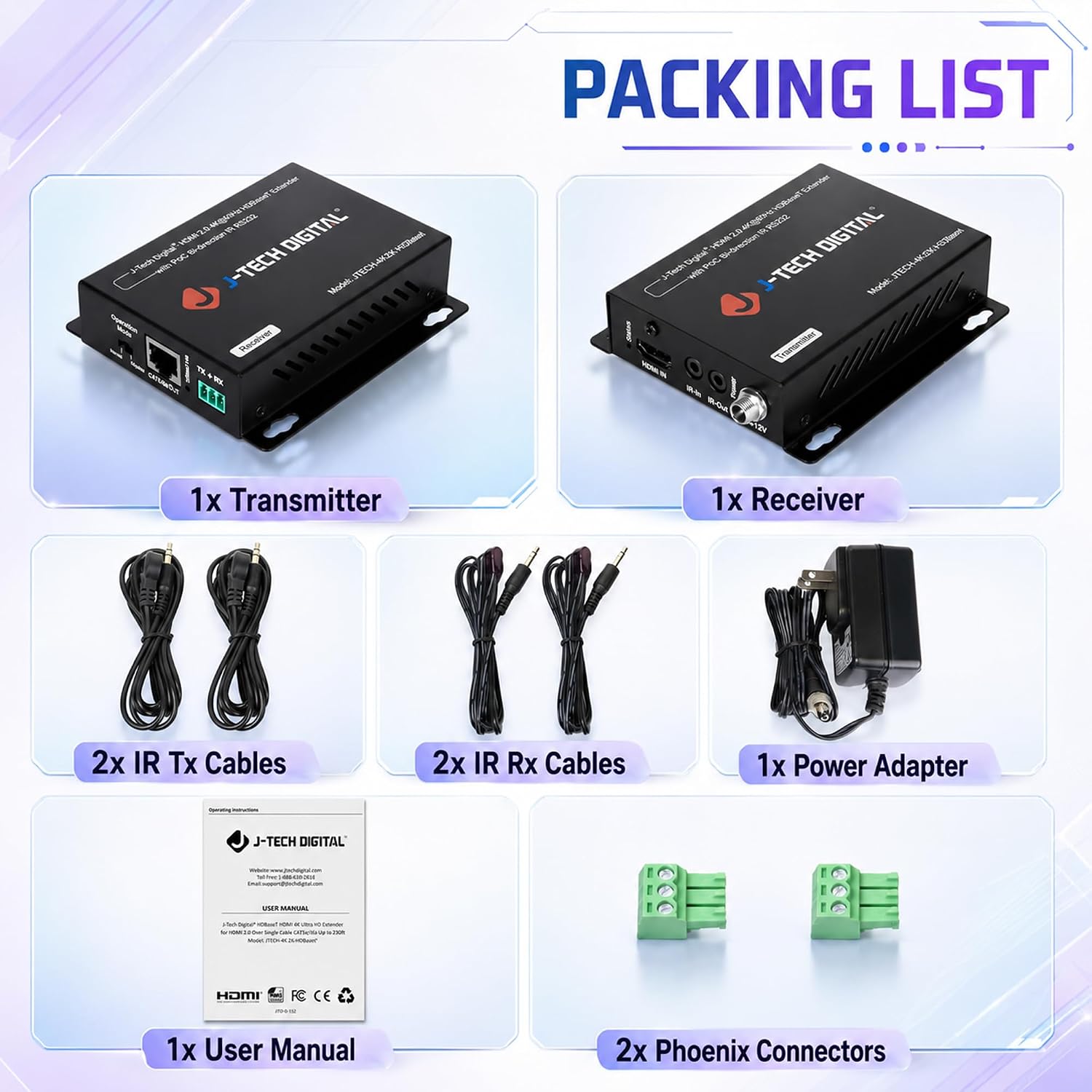 Detalle de J-Tech Digital 4K HDBaseT HDMI Extender Over Cat5e/6 Cable