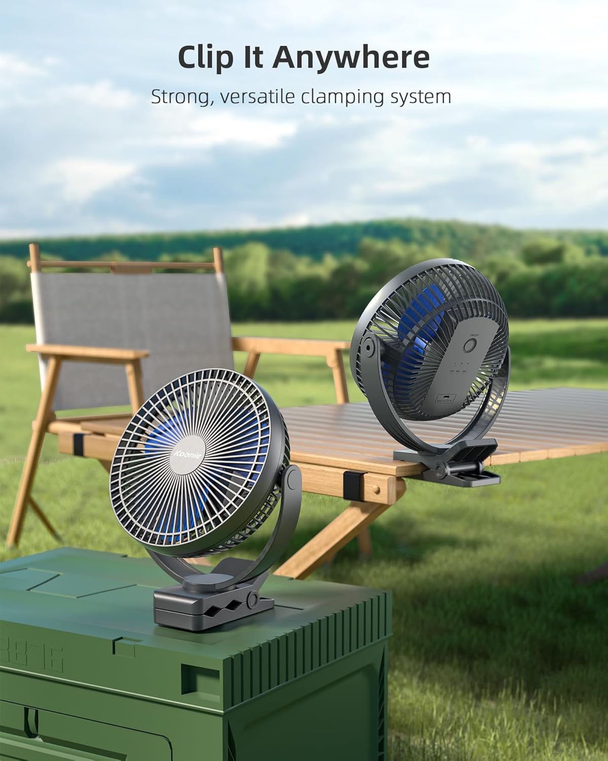 Thumbnail 5 de Koonie 10000mAh Clip on Fan (8 inch) – rechargeable USB clip fan with 360° rotation and 4 speeds