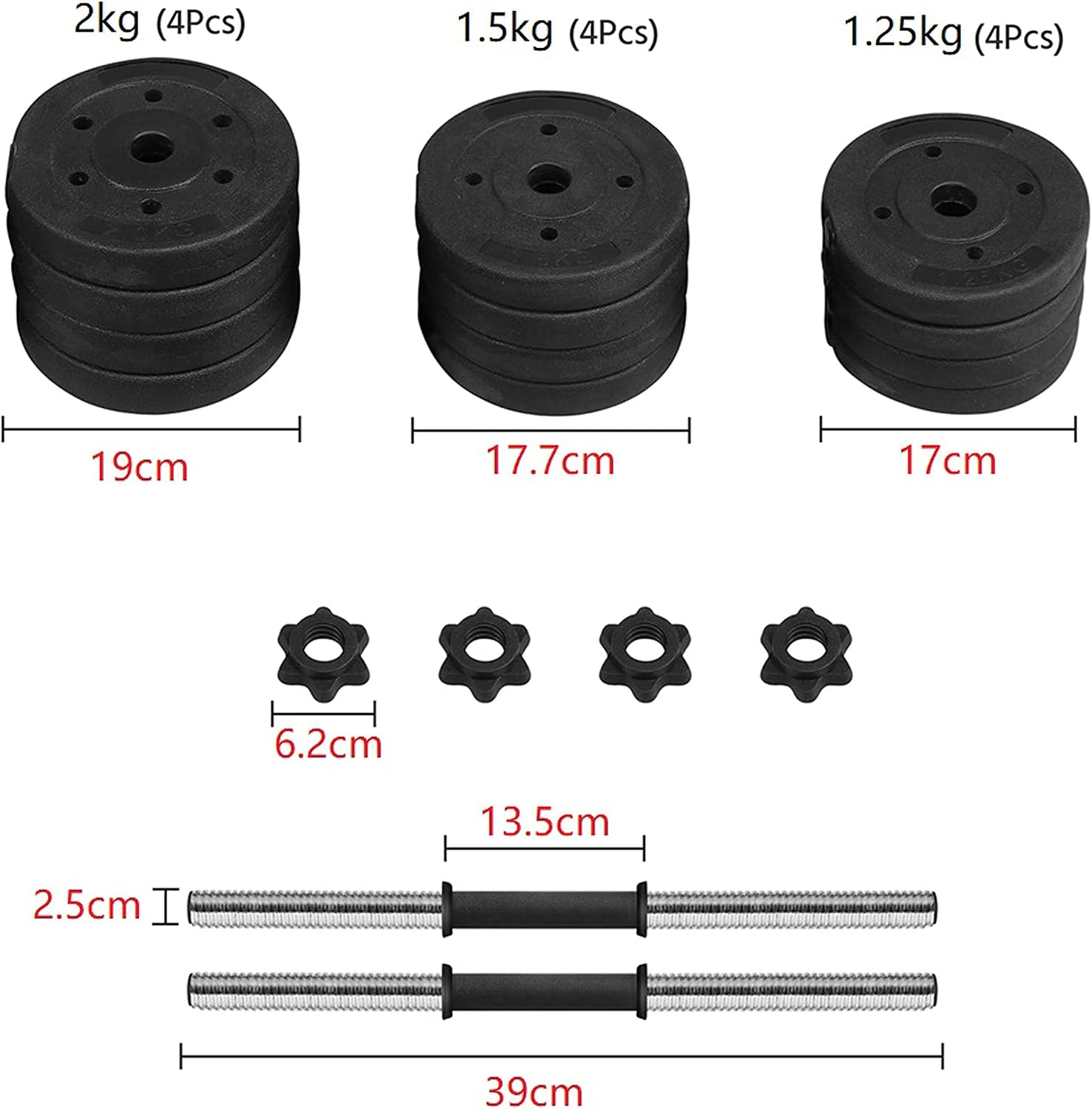 Detalle 2 de Yaheetech Manubri regolabili 2 kg 🏋