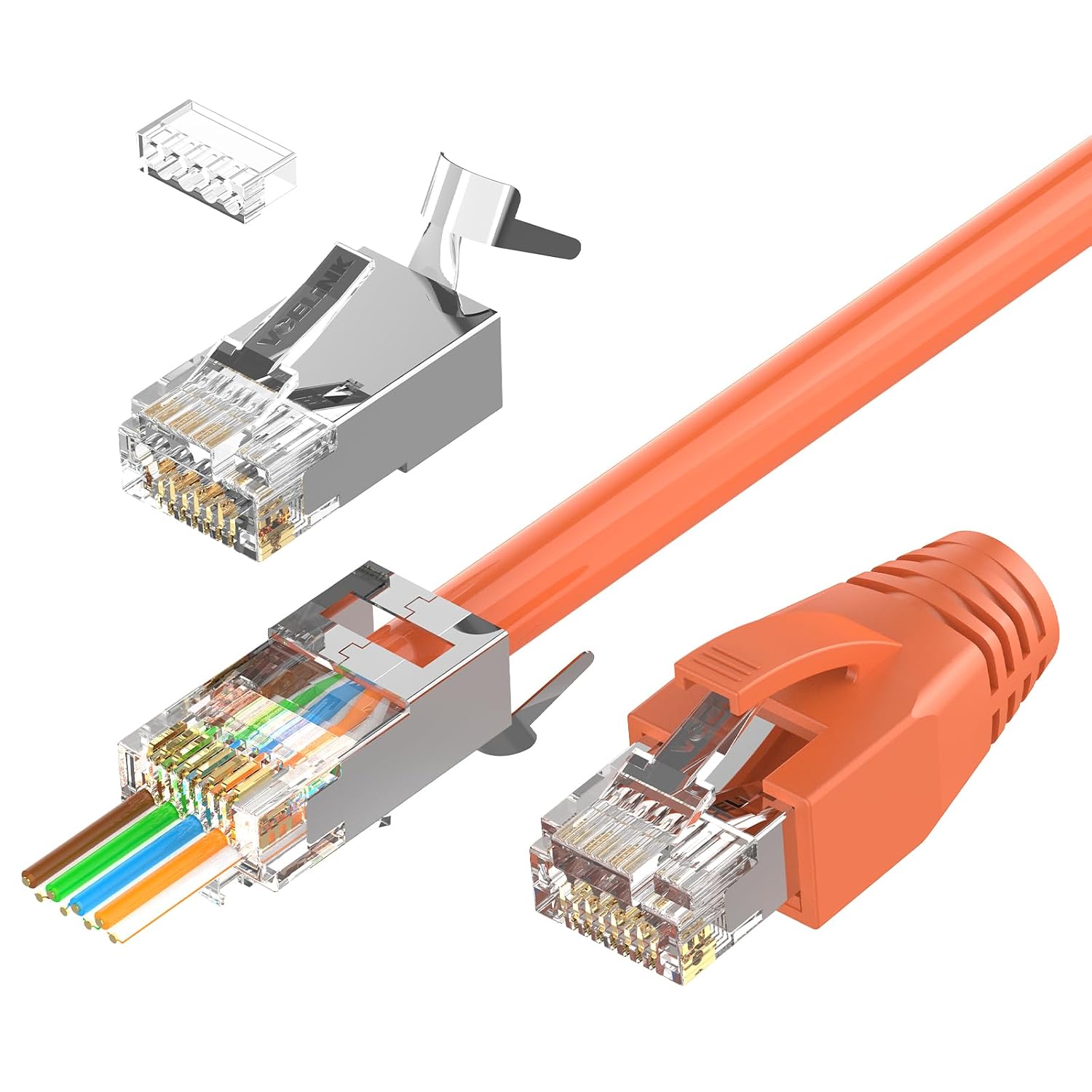VCELINK (2e génération) lot de 10 connecteurs RJ45 Cat7/Cat6A blindés avec passe-fil et protection anti-torsion