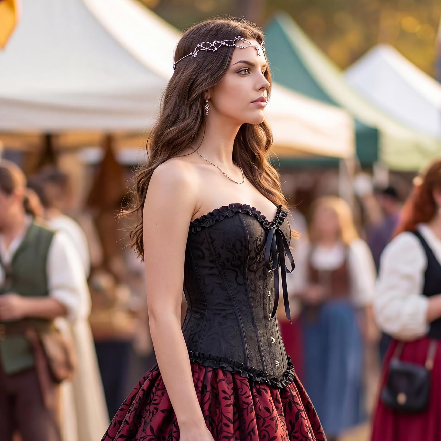 Detalle 2 de Zhitunemi Corsets-Ye819 Victorian Overbust Corset Top, Brocade Lace-Up Bustier
