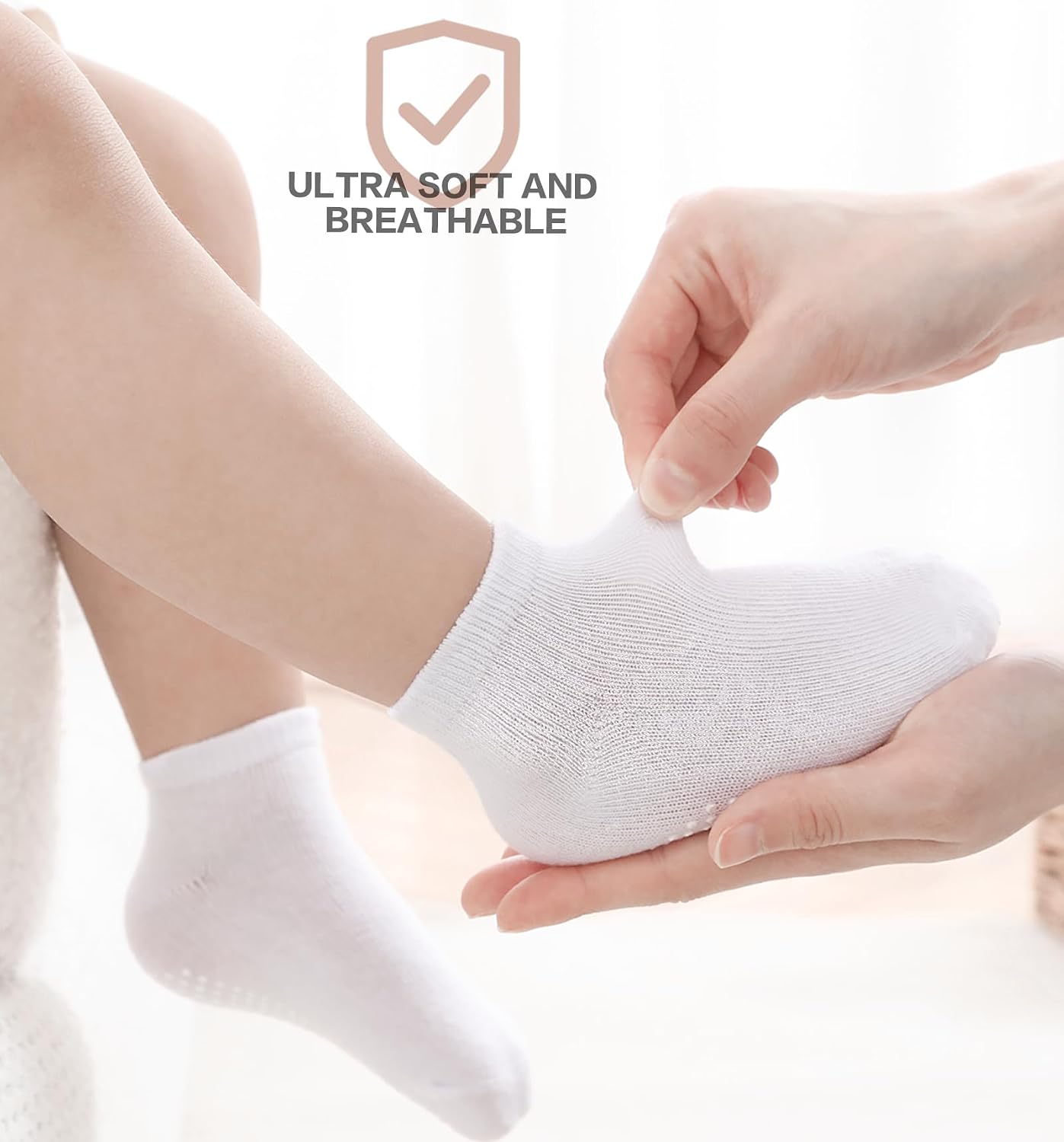 Detalle de JAKIDAR 12-Pair Baby & Toddler Cotton Ankle Socks with Non-Slip Grips