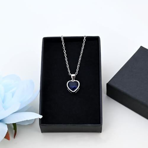 Thumbnail 6 de Aliyoham Heart Pendant Necklace for Women — Blue Sapphire Crystal on Sterling Silver Chain (September Birthstone)
