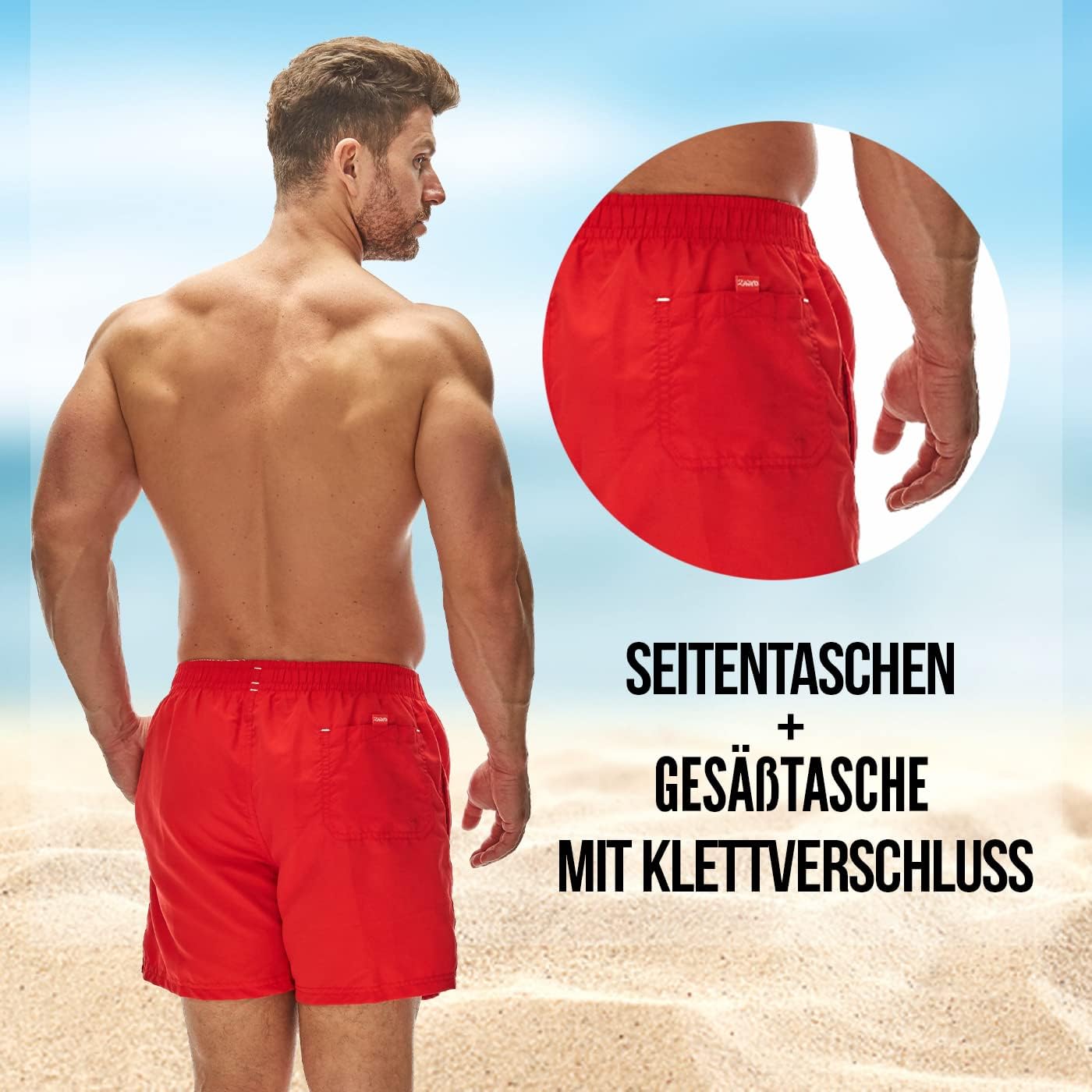 Detalle 2 de Zagano Adam Lipski Badehose Herren schnelltrocknend – Boardshorts mit Kordel & Mesh-Einsätzen (S–6XL)