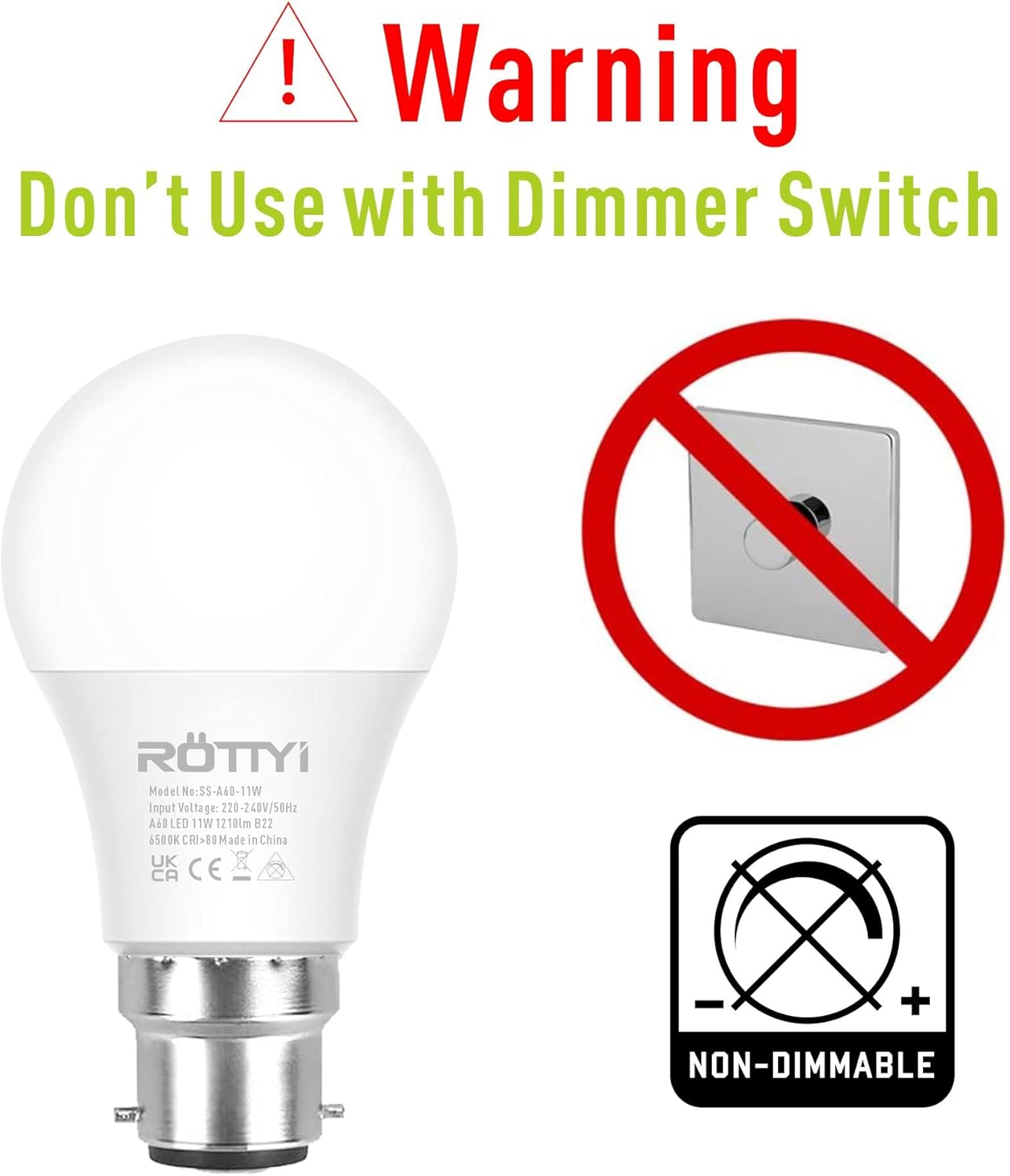 Thumbnail 4 de ROTTYI B22 Bayonet LED Bulbs 11W (100W Equivalent), 6500K Daylight, Pack of 6