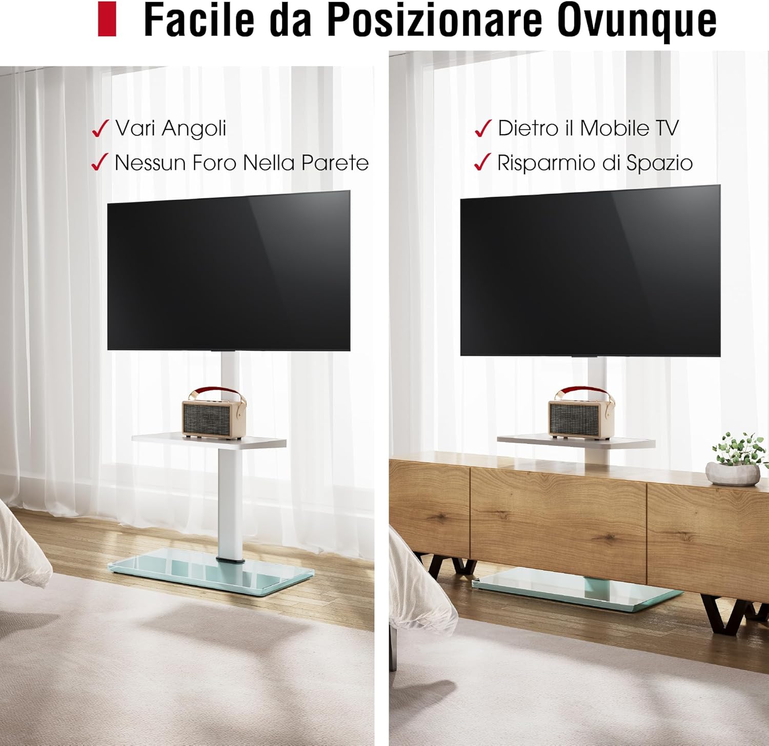 Detalle de AOKCOS Supporto TV da Pavimento inclinabile per 32–70'' | Altezza regolabile, 12° di inclinazione, girevole, vesa 400x400 mm