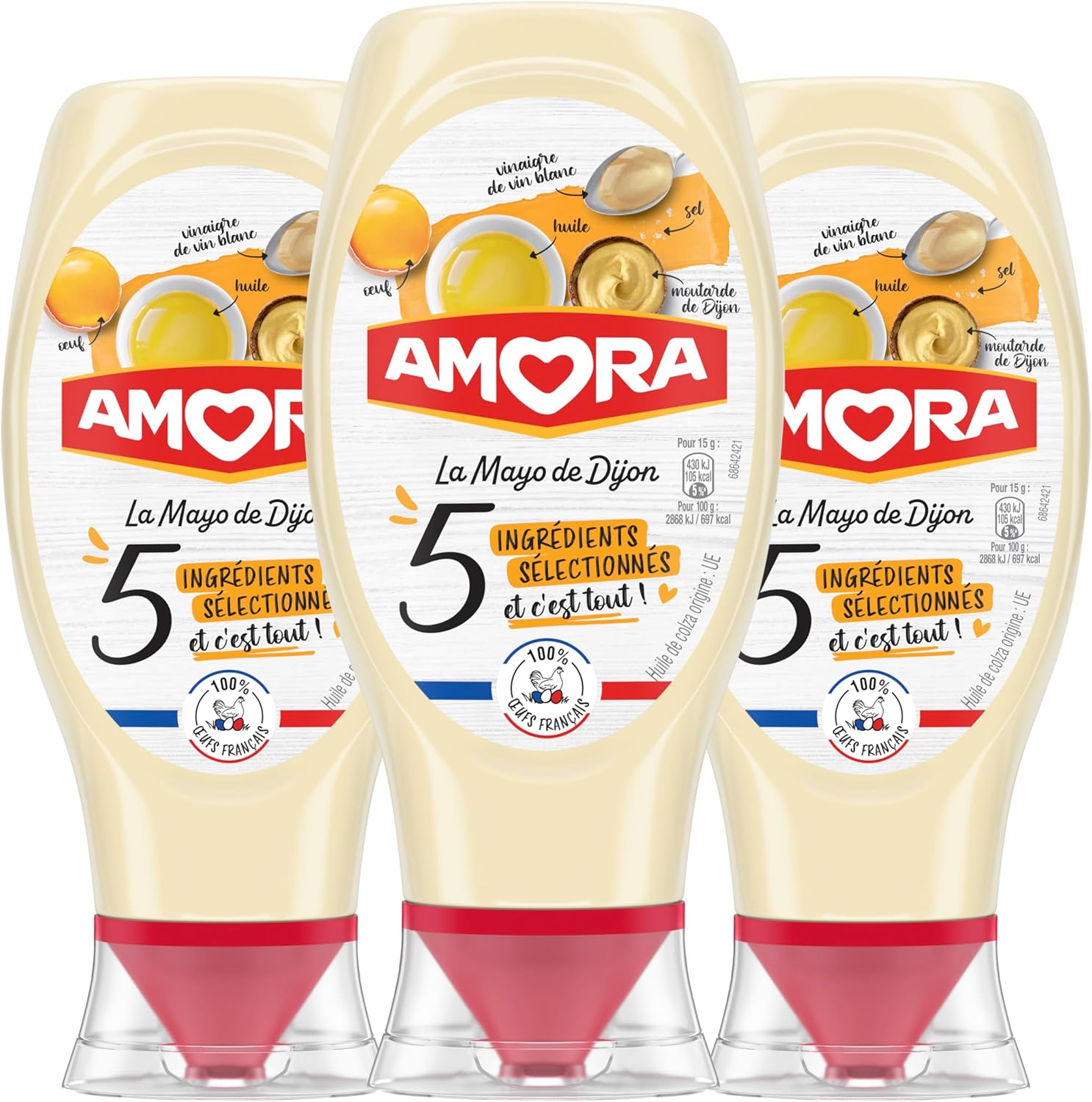Detalle de AMORA Mayonnaise Dijonnaise 5 Ingrédients – Flacon Souple 400 g, Lot de 3
