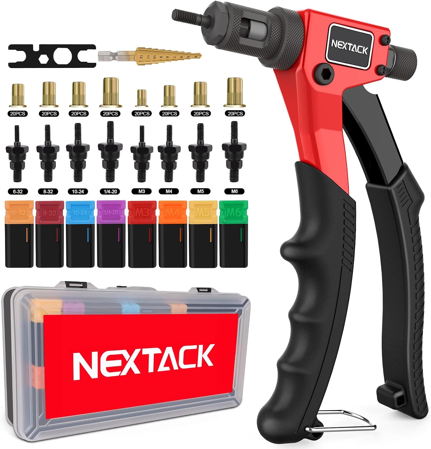 Detalle de NEXTACK NT600 Rivet Nut Tool Kit with Step Drill, 160 Inserts and 8 Mandrels