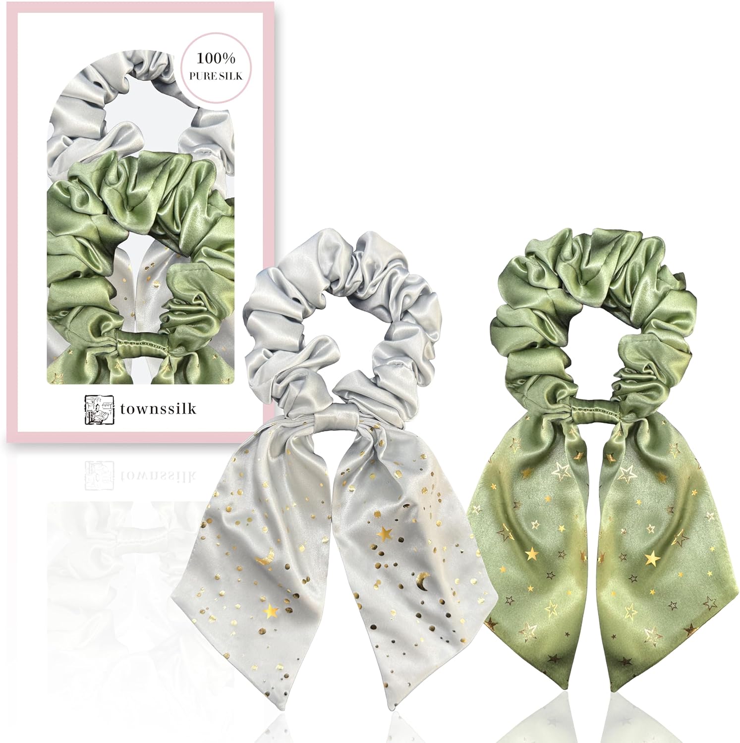 Detalle 2 de Townssilk elastici per capelli in 100% seta di gelso 22 momme (confezione da 3) – blu pavone