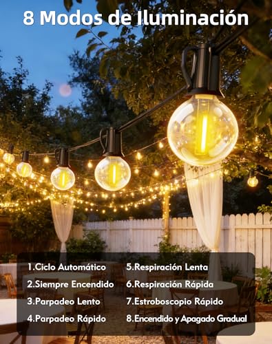 Detalle 2 de ROVLAK Guirnaldas Luces Exterior Solar 15M 25+3 LED G40 – iluminación versátil para jardín y eventos