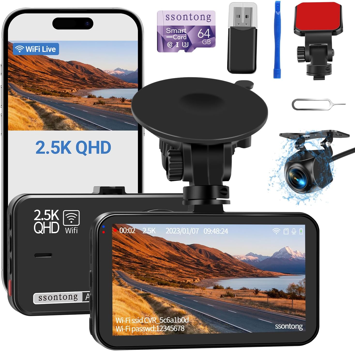 Detalle de Unknown Dash Cam 2.5K Front + 1080P Rear Dual Camera