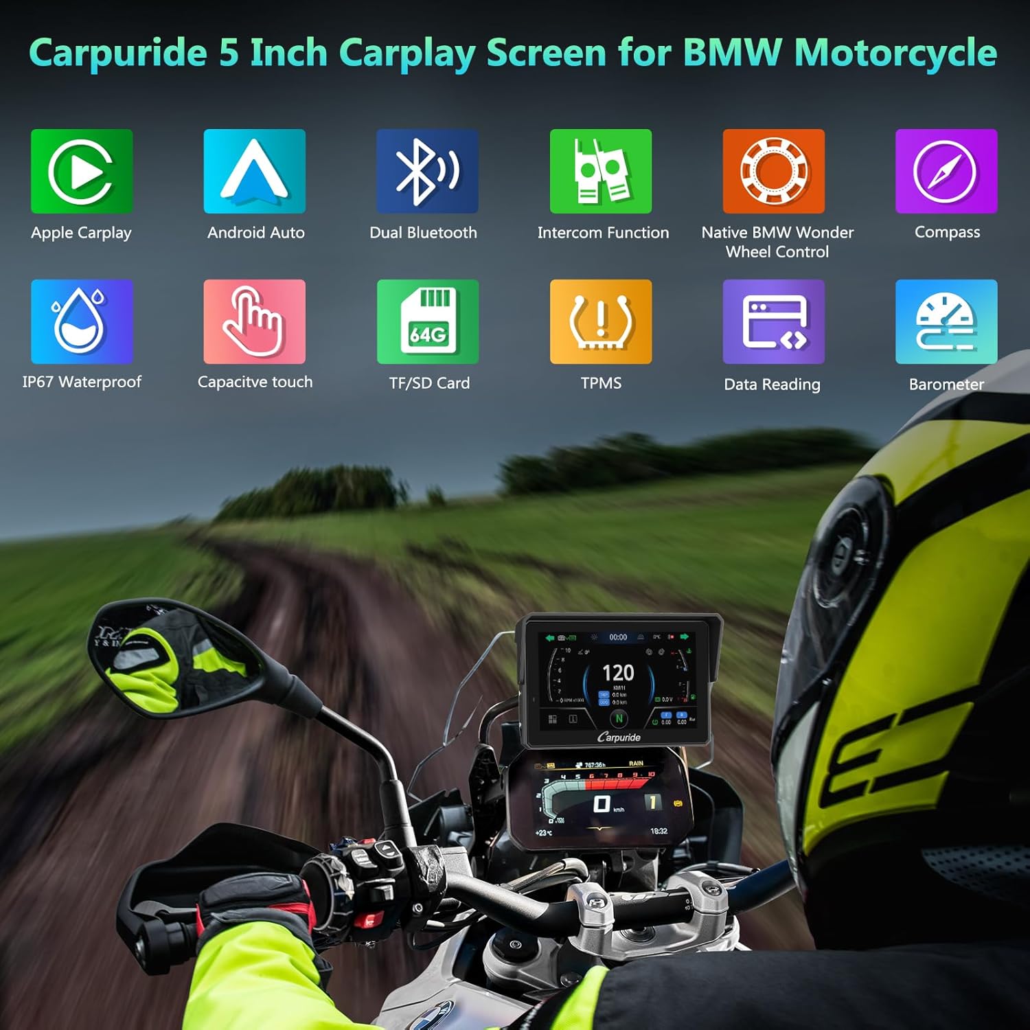 Detalle 2 de CARPURIDE W502BS Pro for BMW Motorbike CarPlay & Android Auto