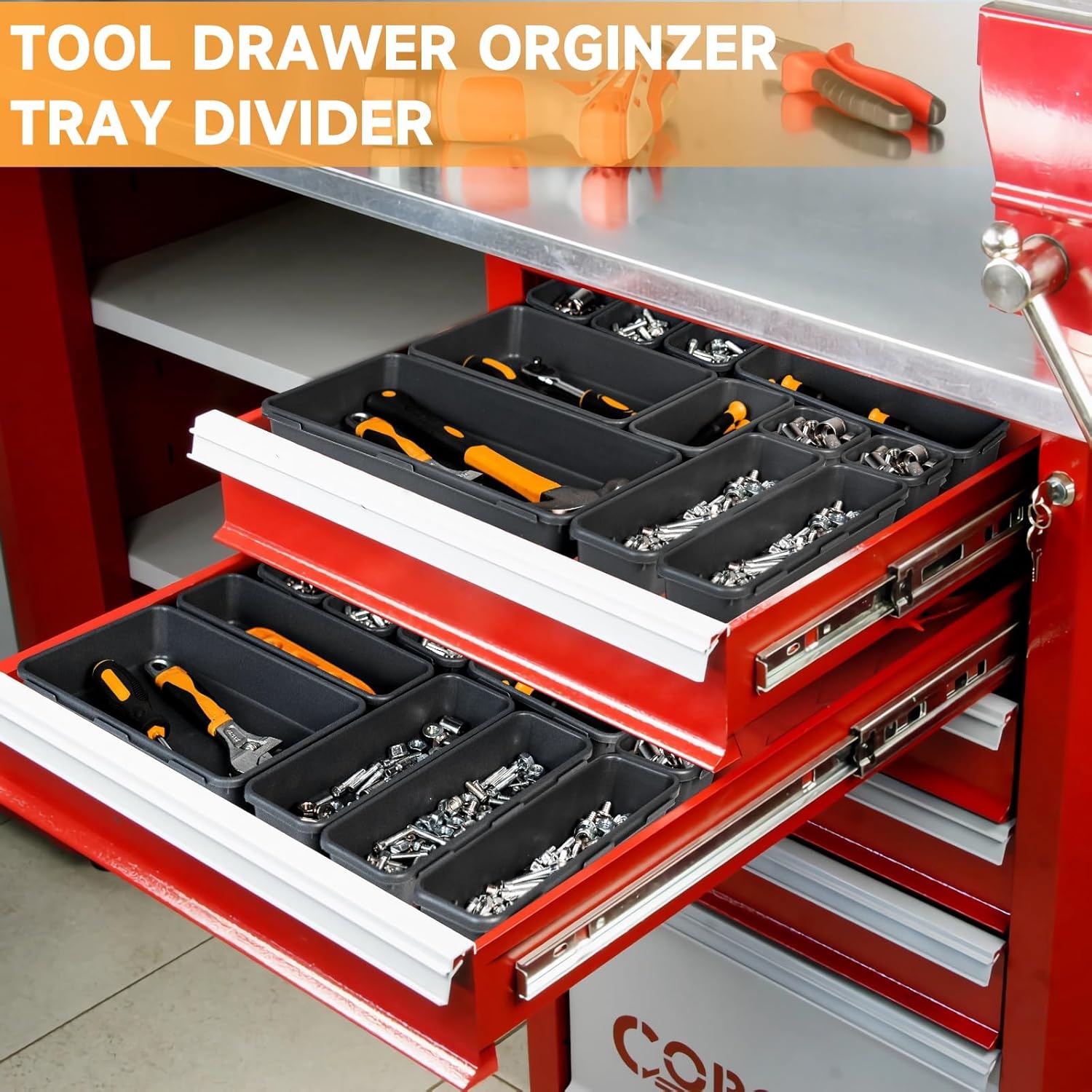 Thumbnail 2 de [60 PCS Upgraded] FLYVOLE Tool Box Organizer Tray set (5 sizes) for desk drawer and rolling tool chest storage