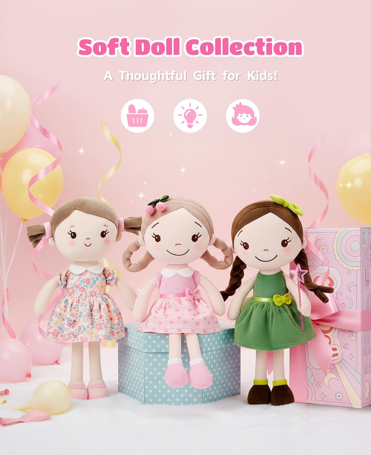 Thumbnail 3 de GAGAKU 12-inch Pink Flower Baby Doll for 1+ Year Old Girls – My First Baby Rag Doll, Safe, Machine Washable
