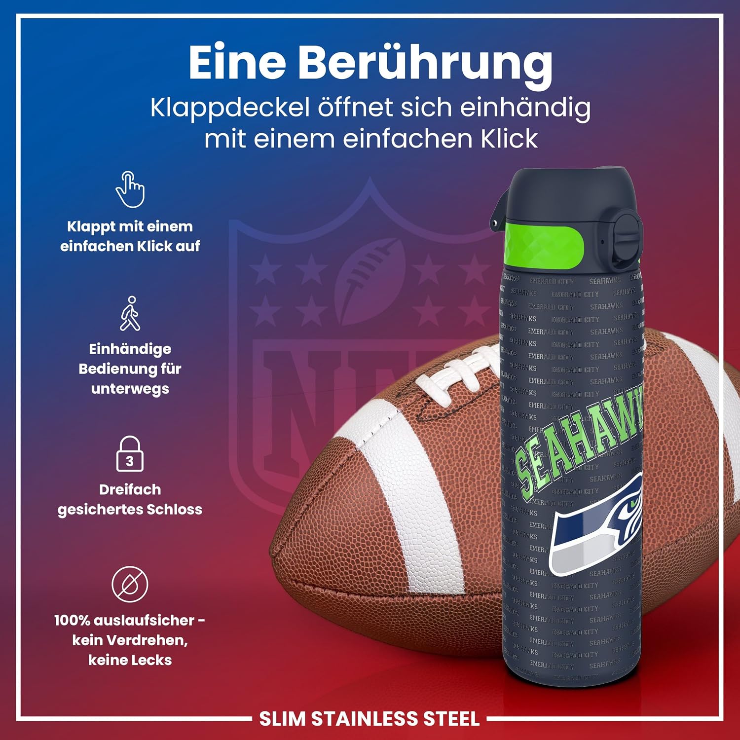 Detalle 2 de ion8 NFL Edelstahl-Trinkflasche đ„€