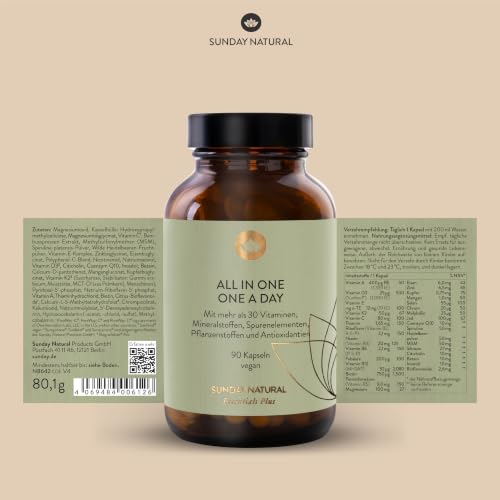 Detalle 2 de SUNDAY NATURAL Multivitamin Komplex All in One – vegane Kapseln mit über 30 Nährstoffen