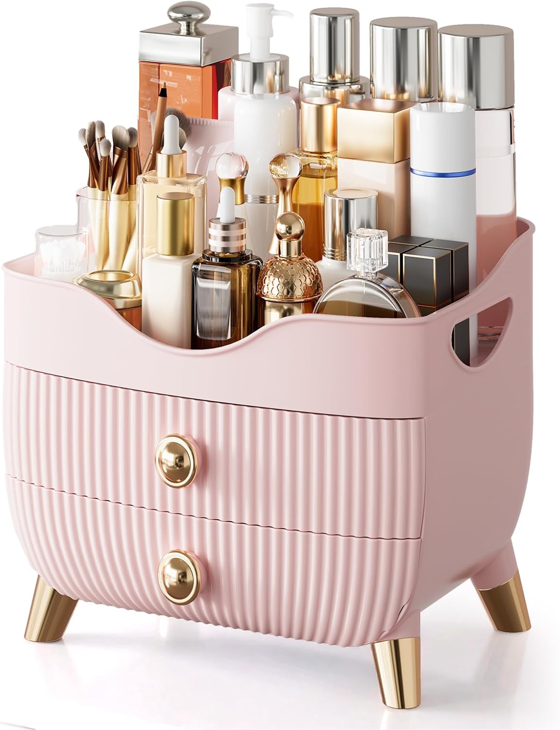 Makeup Organizer Countertop, Large Capacity with 2 Drawers in Pink
