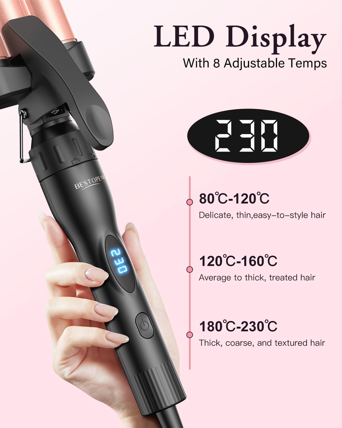 Detalle 2 de BESTOPE PRO Lockenstab 5‑in‑1 Set, 3 Fässer 🎀
