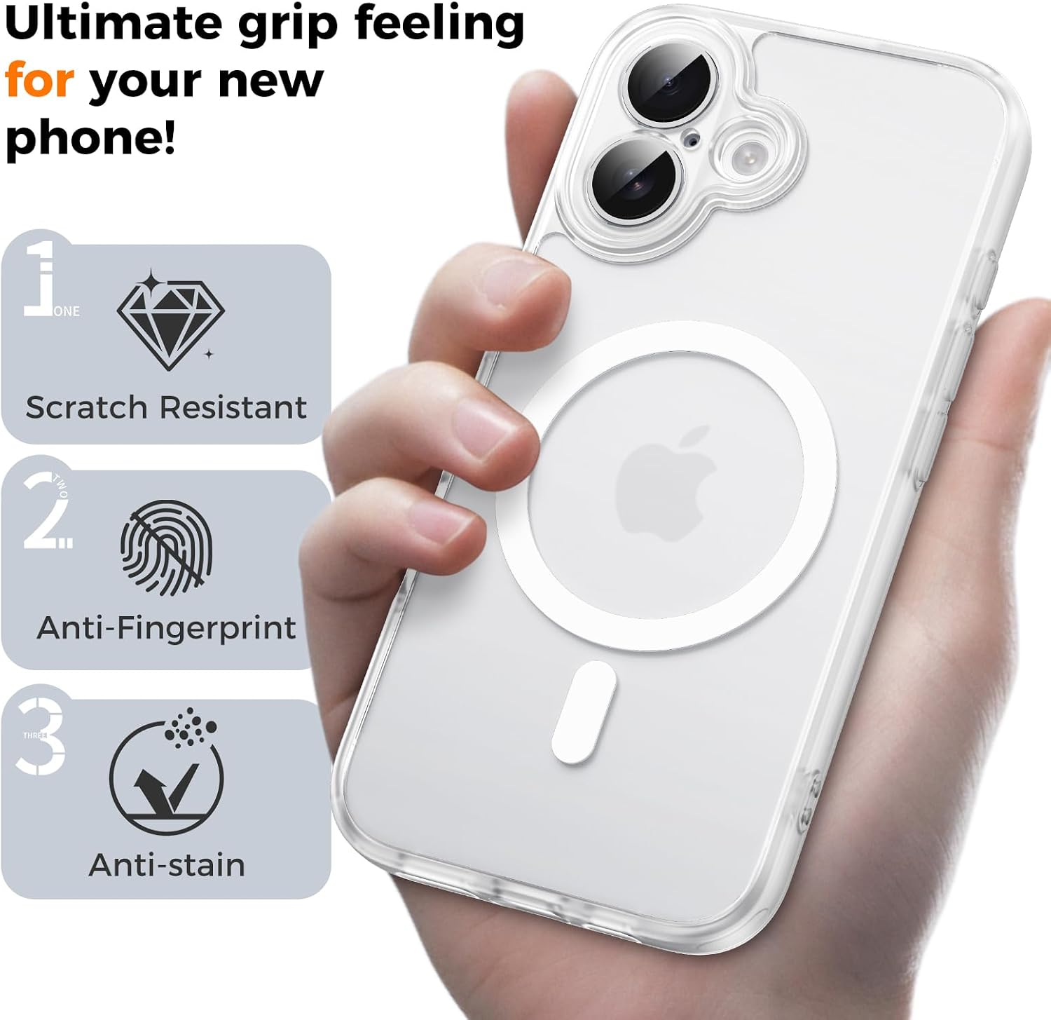 Detalle de EASDNB Hülle für iPhone 17 MagSafe mit Kameraschutz – Transparente Matt-Rückseite, stoßfest