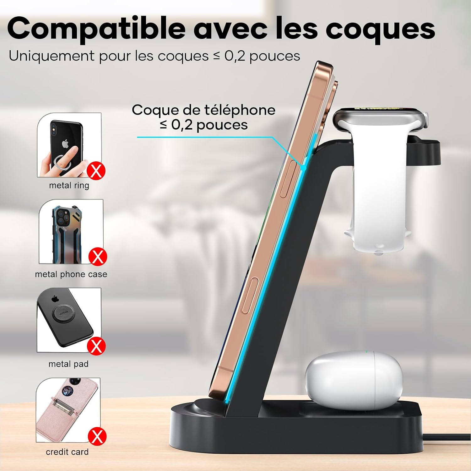 Thumbnail 3 de Station de charge 3-en-1 sans fil 18W pour iPhone, Apple Watch, AirPods